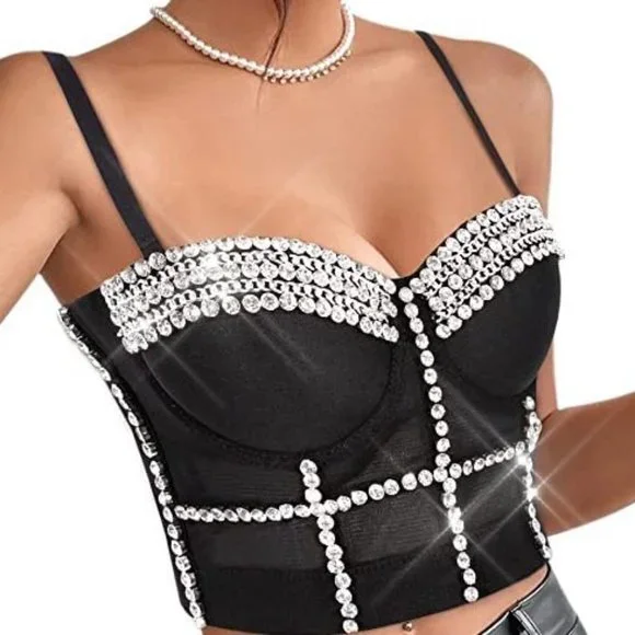 NWT Sparkling Bling Swarovski Crystal Rhinestone Bustier Bra Top + FREE …